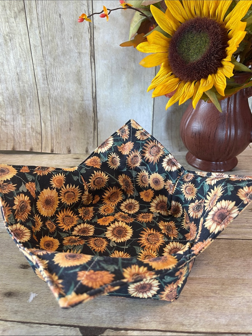 Microwave Bowl Cozy Sunflower 100% Cotton Reversible Same Cotton Both Sides
